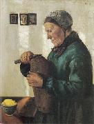 Christian Krohg Kone som skjarer brod oil on canvas